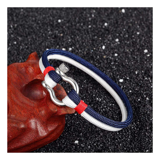 Armband, Rep på D-Ring - Blå / Vit