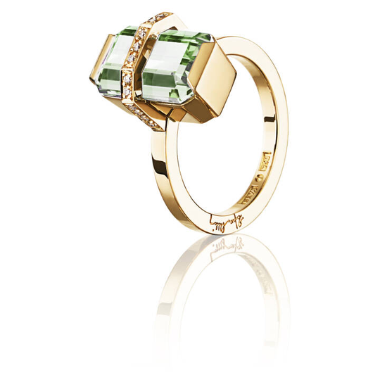 Little Bend Over - Green Quartz Ring Guld
