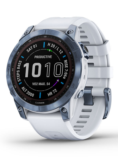 GARMIN Fenix 7 Sapphire Solar - Mineralblå titan och vit polymer med vitt armban