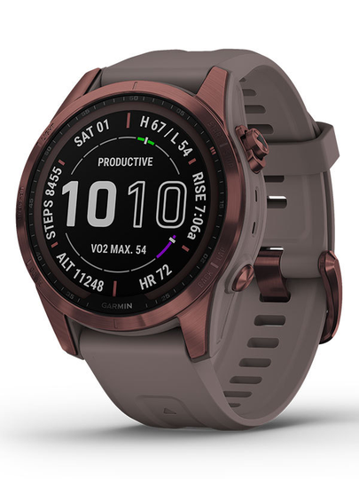 GARMIN Fenix 7S Sapphire Solar - Bronsfärgad titan & skiffergrått armband