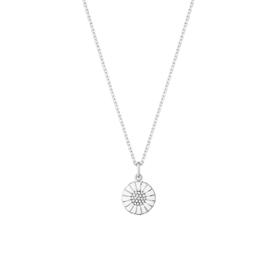 DAISY Hängsmycke Silver RH WHITE ENAMEL 11 MM Diamant 0.05 ct 45 cm