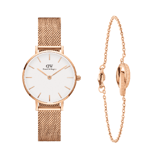 Daniel Wellington DW Petite Melrose + Unity Bracelet 165mm 28mm Roséguld