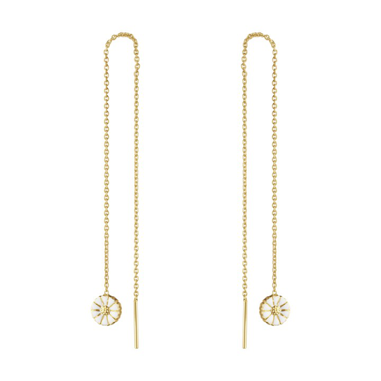 DAISY THREADER Örhänge Silver guldpläterad WHITE ENAMEL 7 MM