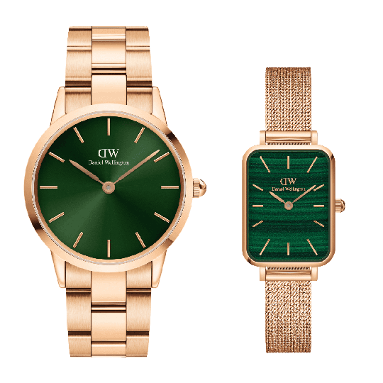 Daniel Wellington DW Iconic Link Emerald + Quadro Pressed Melrose 36mm Roséguld