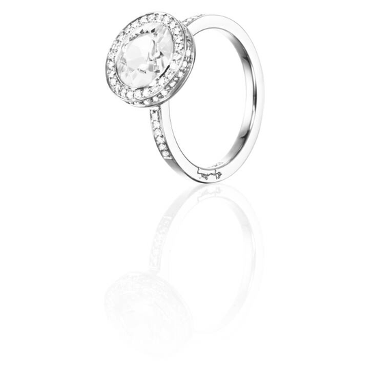 Halo - Crystal Quartz Ring Vitguld
