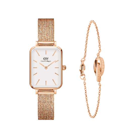 Daniel Wellington DW Quadro Pressed Melrose + ELAN Unity Bracelet 20x26mm Roséguld