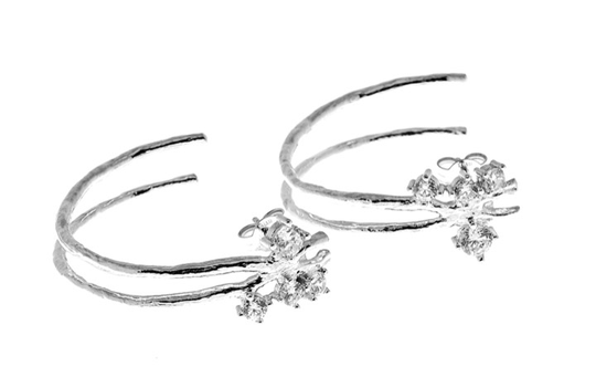 Two kluster hoop örhänge - Silver