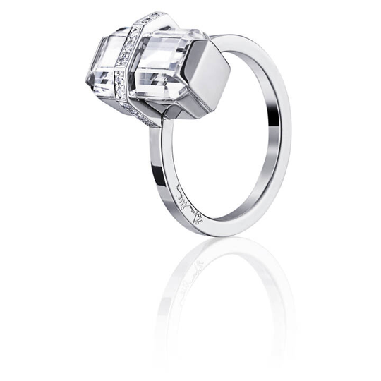 Little Bend Over - Crystal Quartz Ring Vitguld