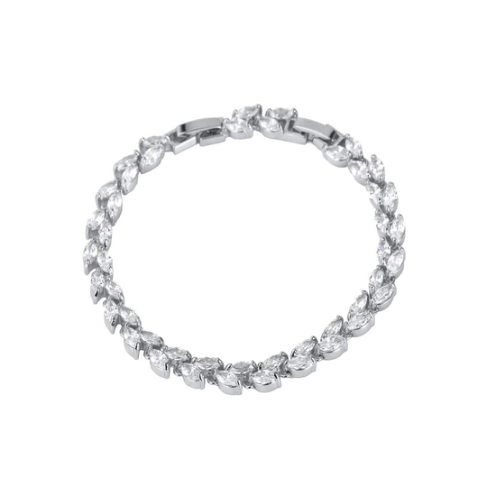 U7 Armband med Bladformad Strass - Silver och Vit