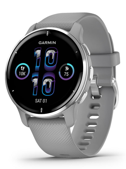 GARMIN Venu 2 Plus - Silverfärgad infattning i rostfritt stål med grå boett