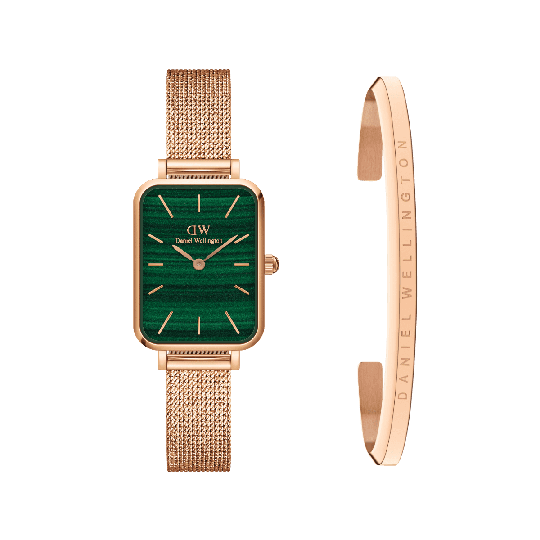 Daniel Wellington DW Quadro Pressed Melrose + Classic Bracelet Small 20x26mm Roséguld