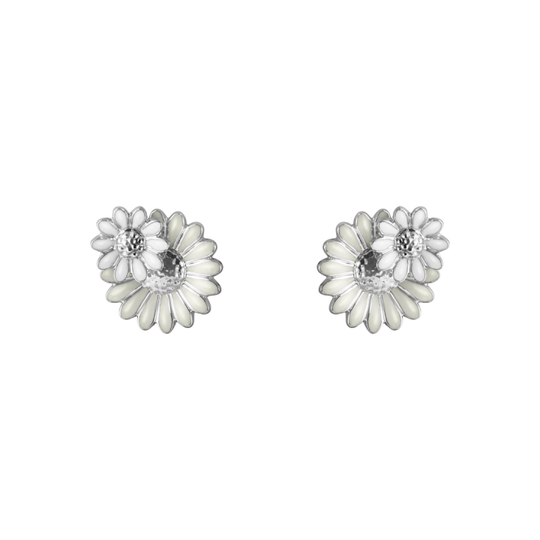 DAISY LAYERED Örhänge (Silver) WHITE ENAMEL