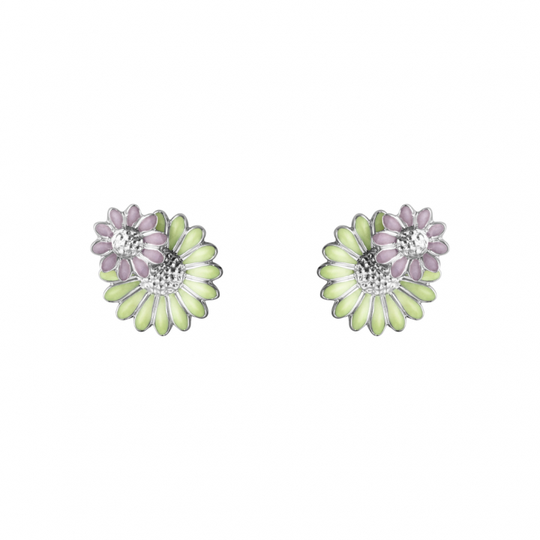 DAISY LAYERED Örhänge (Silver) GREEN PINK ENAMEL