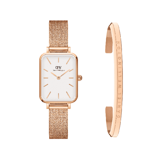 Daniel Wellington DW Quadro Pressed Melrose + Bracelet 20x26mm Roséguld