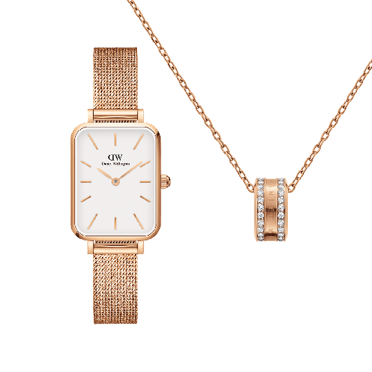Daniel Wellington DW Quadro Pressed Melrose + Elan Lumine Necklace 20x26mm Roséguld