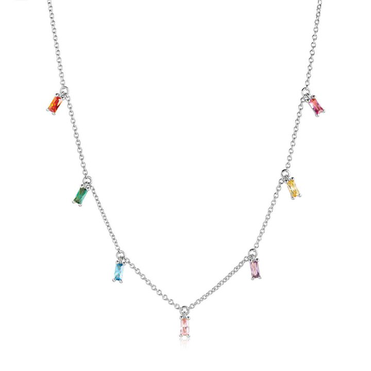PRINCESS BAGUETTE halsband mångfärgade Zirkoner (silver)