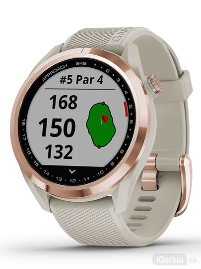 GARMIN Approach S42 Roséguld med ljust sandfärgat armband