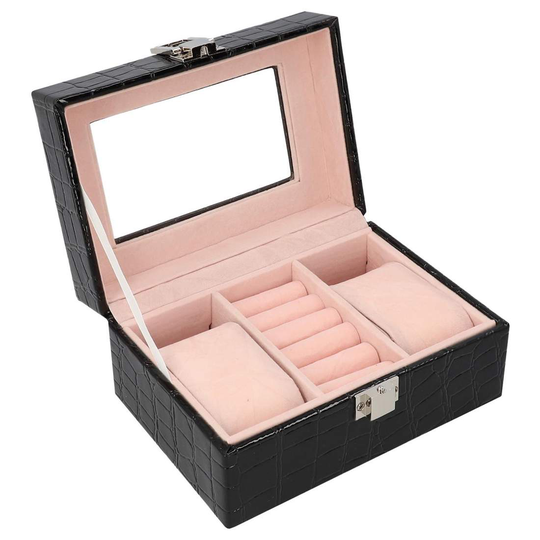 Klockbox för 2 Klockor, Krokodilskinn - Svart