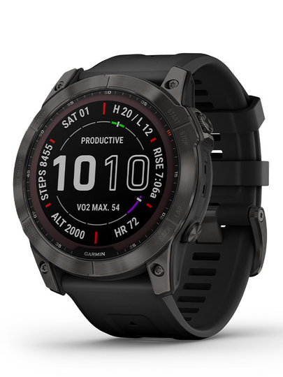 GARMIN Fenix 7X Sapphire Solar - Kolgrå titan med svart silikonarmband