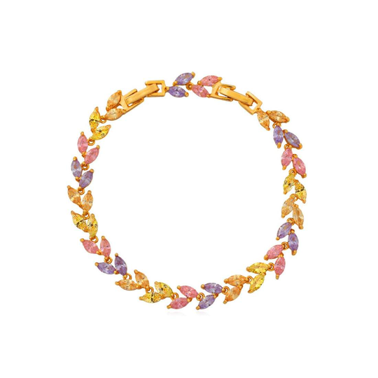 U7 Armband med Bladformad Strass - Guld och Färger