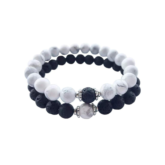 Parsmycken - Vit och Svart armband i Natursten