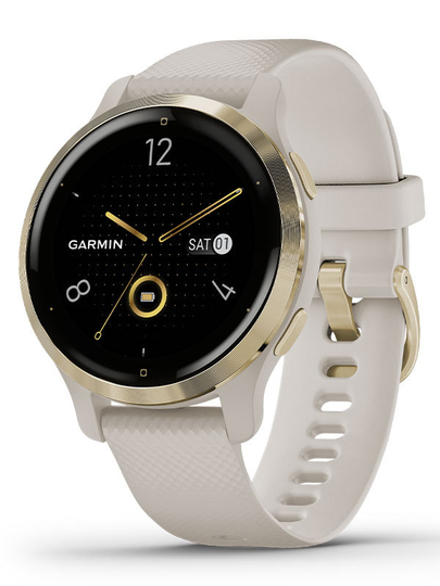GARMIN Venu 2S Rostfritt stål i ljust guld och sandfärgad boett & silikonarmband