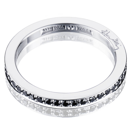Stars & Signature In Black Thin Ring Vitguld