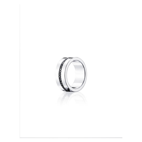Wide & Black Stars Ring Vitguld
