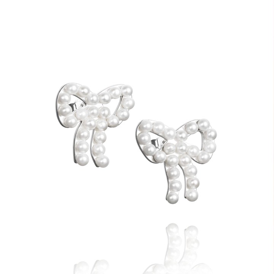 Mini Pearls Bow Örhänge Silver