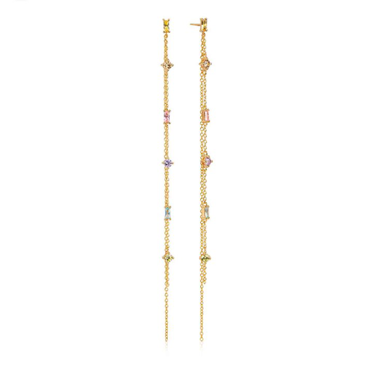 PRINCESS DOUBLE CHAIN EARPOST mångfärgade Zirkoner (guld)