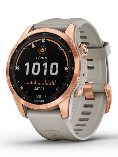 GARMIN Fenix 7S Solar Edition Roséguld med ljust sandfärgat armband