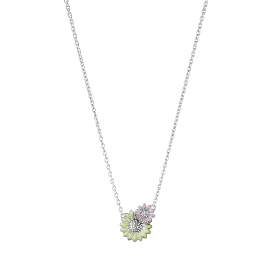 DAISY LAYERED PENDANT Hängsmycke/Halsband (Silver) GREEN PINK ENAMEL