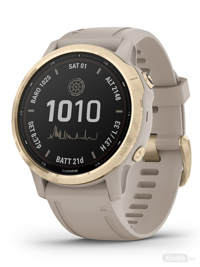GARMIN fenix 6S - Pro Solar, Ljust guld med ljust sandfärgat armband