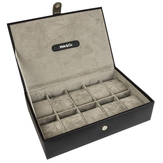 Klockbox i Konstläder för 10 Klockor, Svart - Jenson