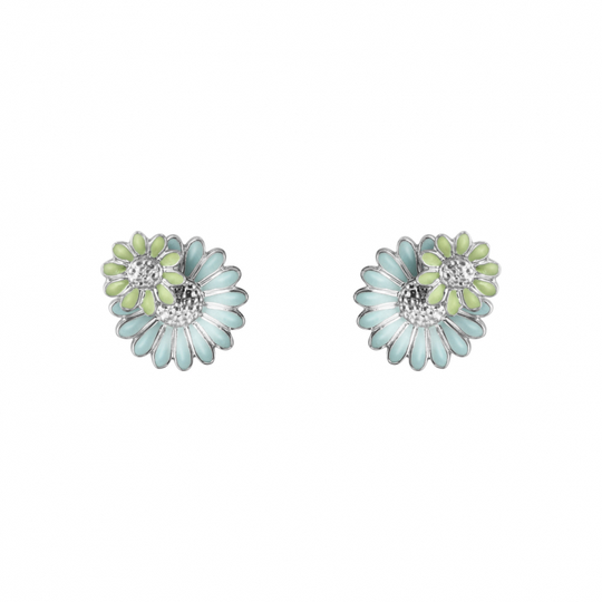 DAISY LAYERED Örhänge (Silver) BLUE GREEN ENAMEL