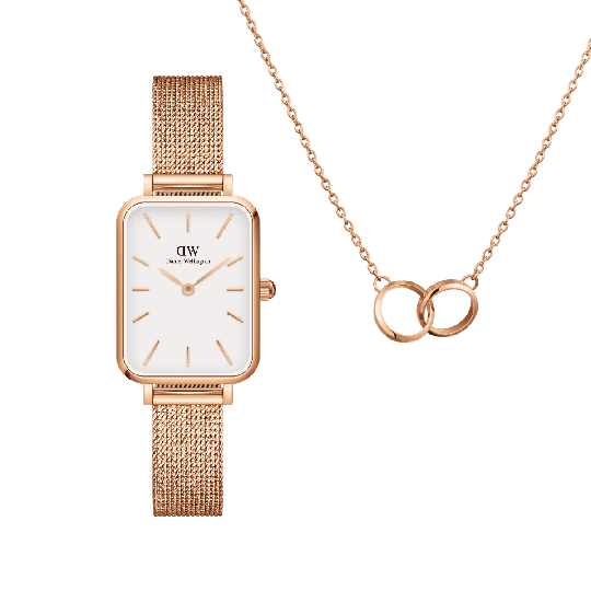 Daniel Wellington DW Quadro Pressed Melrose + Elan Unity Necklace 20x26mm Roséguld