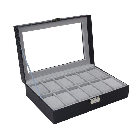 Lyxig Klockbox / Klocklåda / Urbox för 12 klockor Svart/Grå