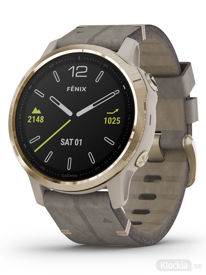GARMIN fenix 6S Pro 42mm Ljust guldfärgad med skiffergrått läderarmband
