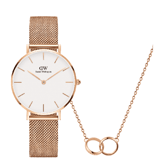 Daniel Wellington DW Petite Melrose 32mm + Elan Unity Necklace 32mm Roséguld