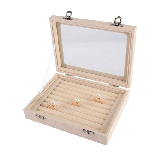 Smyckesskrin för Ringar, Velour - Beige