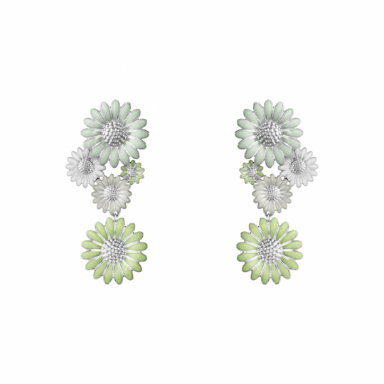 DAISY LARGE Örhänge (Silver) GREEN ENAMEL
