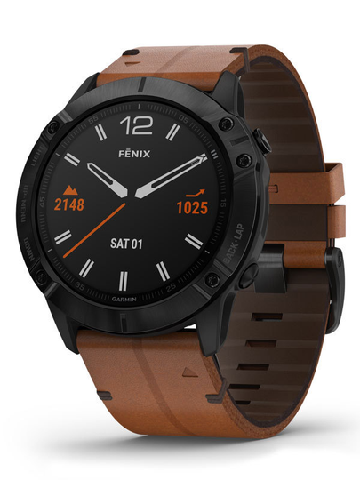 GARMIN fenix 6X Pro 51mm Svart med kastanjefärgat läderarmband