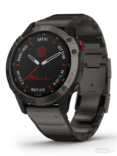 GARMIN fenix 6 - Pro Solar Kolgrå titan DLC & DLC titanband